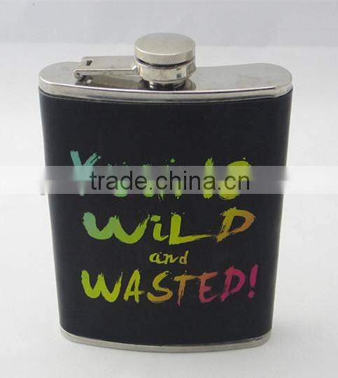 Stainless steel hip flask set with leather ,printing logo