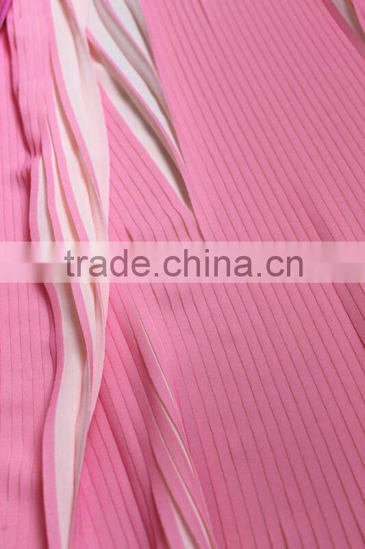 Two tone colors printed woven fabric pleated chiffon fabrics for girls party dresses