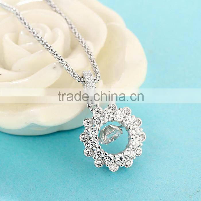 Fashion Jewelry Pave Dancing Stone Diamond Silver Pendant Necklace SPG919W