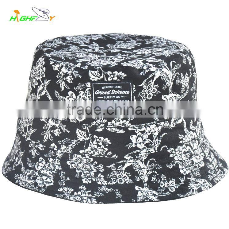 Two-sided high quality cotton twill blank/printed custom fisherman cap, outdoor bucket cap with woven label