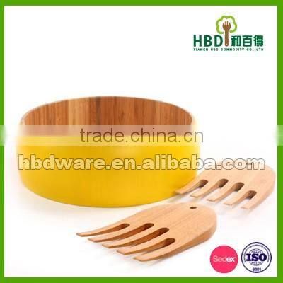 High quality painted bamboo salad bowl with server wholesale