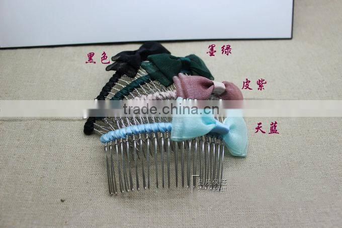 Elegant Girl Cute Bow Tie Metal Hair Comb Wrapped Ribbon Mixed Colors