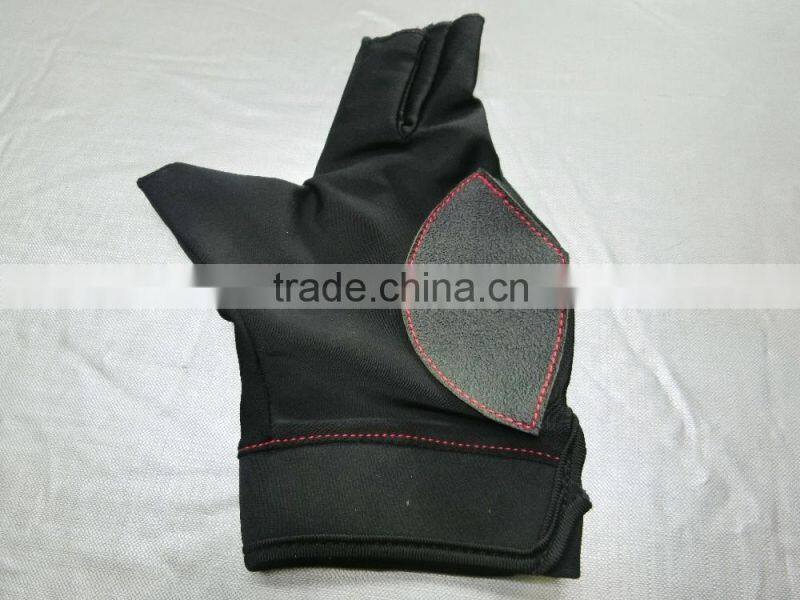 High quality left hand three finger billiard snooker glove with logo on
