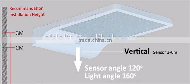 36 led plastic pad ip65 waterproof 450LM PIR sensor + Light control+weak light multi-mode solar motion sensor security light
