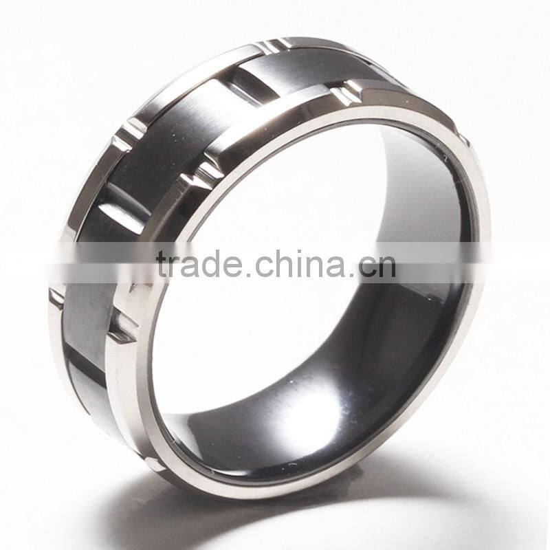 Stainless steel ring with black zirconium inlaidmen's black titanium ring