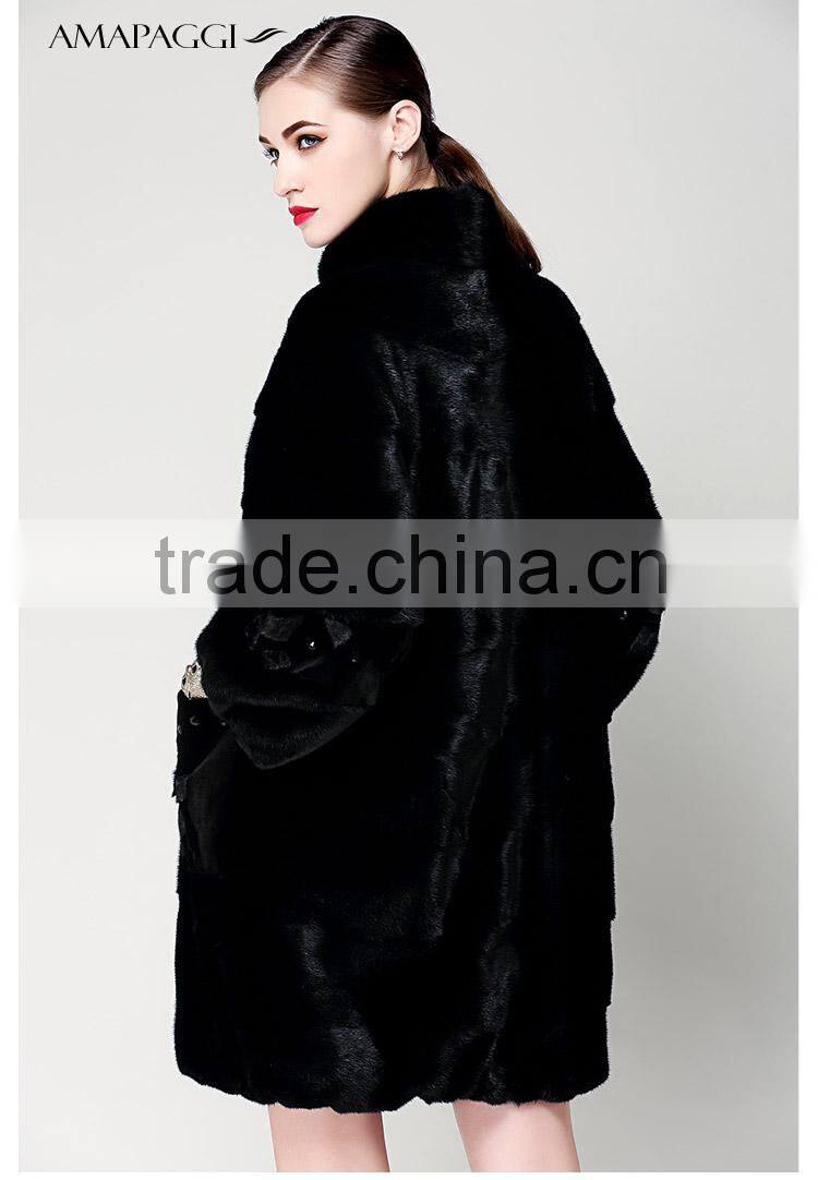 hot sale back mink fur long coat for women winter