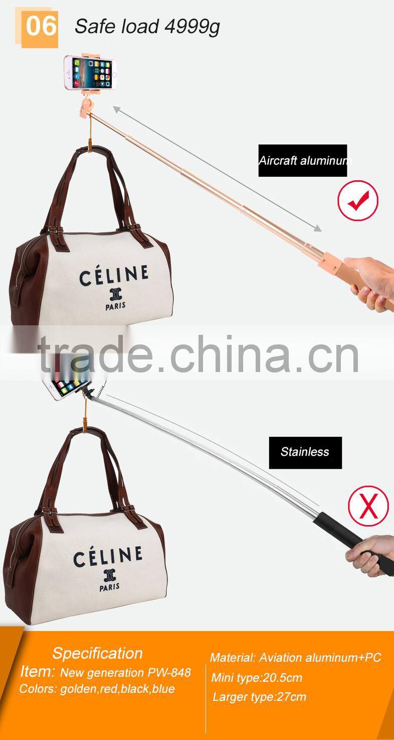 Strong aluminum tube selfie stick color optional monopod for wholesale
