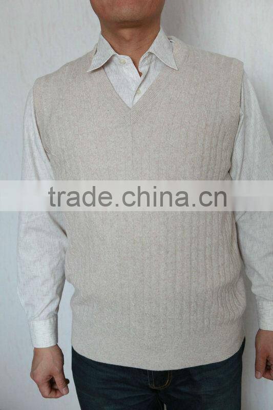 pure cashmere man cable v-neck vest/sleeveless