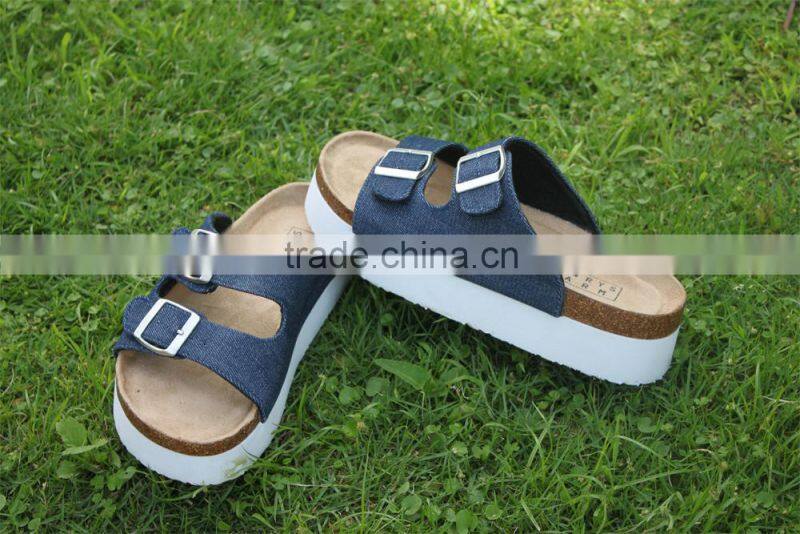Summer leather buckle cork outsole wear-resisting ladies fancy sandal