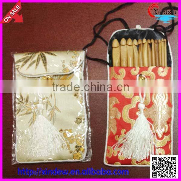 Carbonized bamboo wooden crochet hook kit in cloth bag package