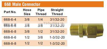 668 Male Connector, D.O.T. Air Brake Fitting For Rubber Tube, Brass valve