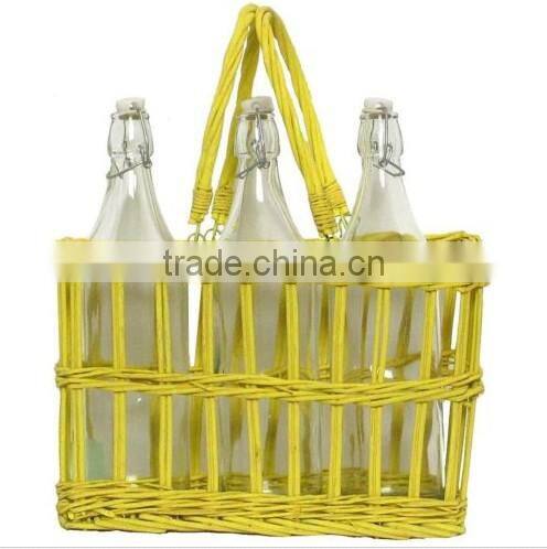 Natural Wicker Basket w/ Glass Flower Vase, Set of 2