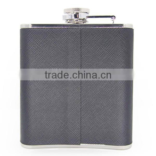 Hip flask leather wrapped flagon with high quality stainless steel