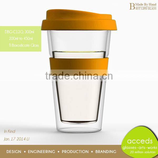 Custom Unbreakable Cheap Insulated Glass Cup with Silicone