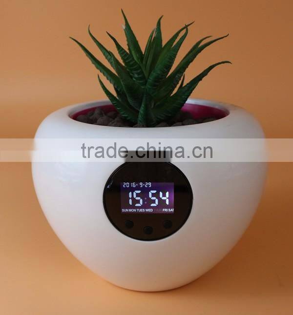 Stylish Desktop Flower Pot Vase with Time Temperature Humidity Display