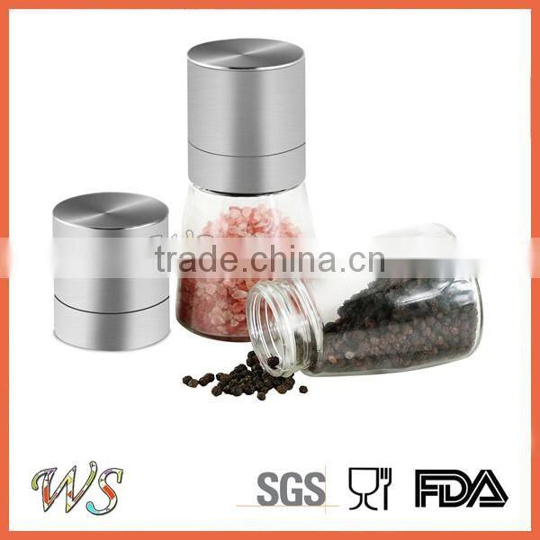 WS-PG26 Ceramic core stainless steel salt and pepper grinder set with glass bottle