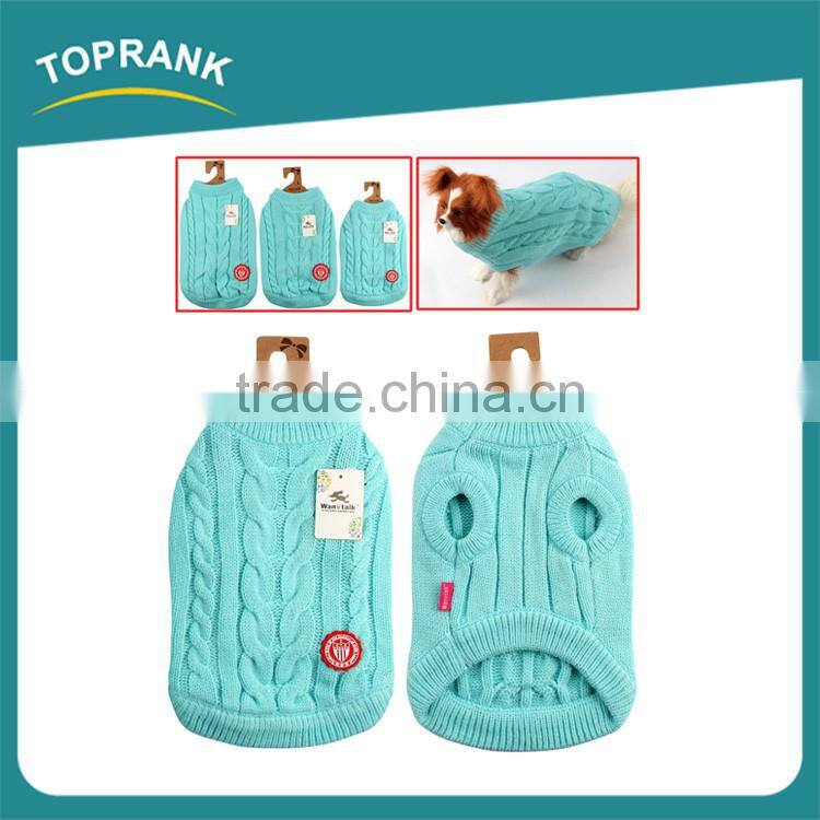 Winter warm blank pattern hand knitted blue dog sweater clothes