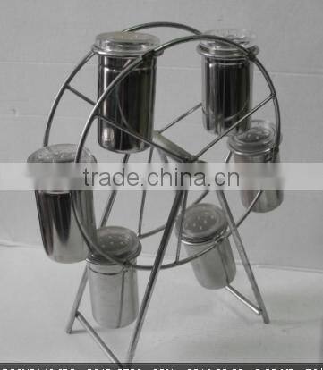 glass steel spice jar set with sky wheel shape spin rack