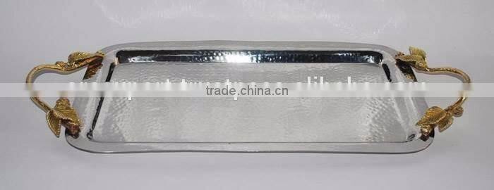 gold round shiny metal tray