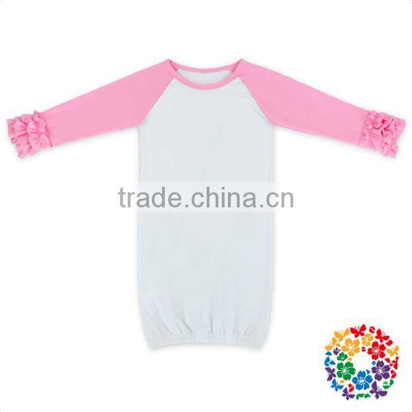 Pink White Knit Cotton 3/4 sleeves Ruffle Raglan Shirts