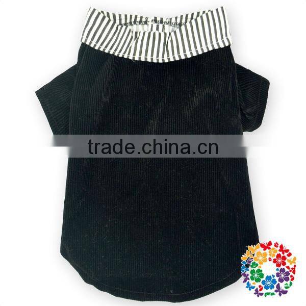 Black Short Sleeve Pet Dog Coat ,Stripe Collar With Button Pet Dog Clothing ,Little Red Bowknot Pet Dog Clothing