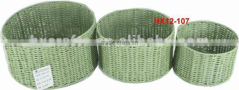 Plastic woven basket with handle sets of 3