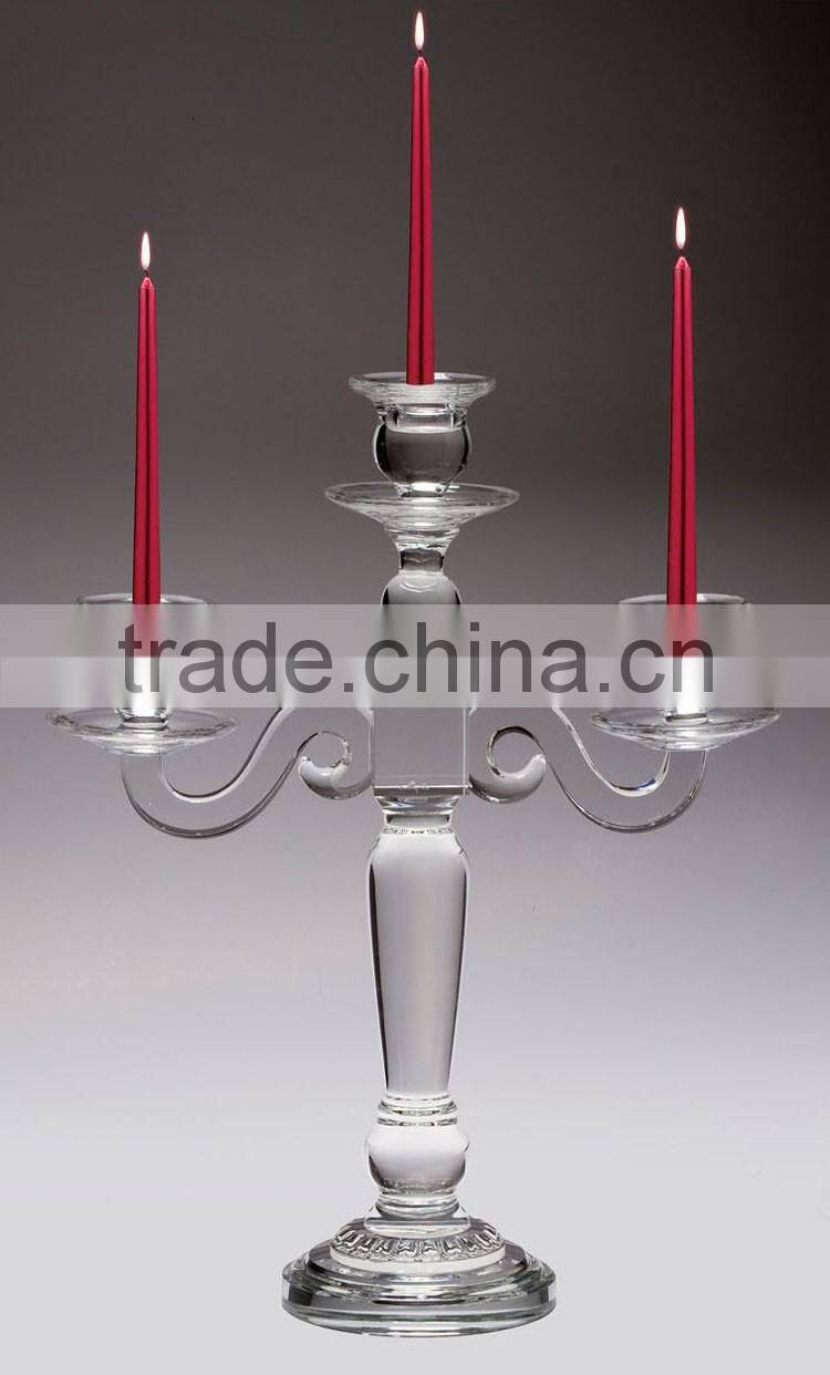 Handmade crystal glass table white 3 arm candelabra with 3 arm