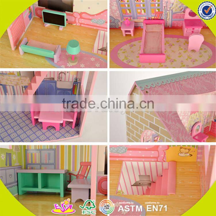 wholesale beautiful wooden dollhouse sets toy lovely baby wooden dollhouse toy popular wooden dollhouse toy W06A042