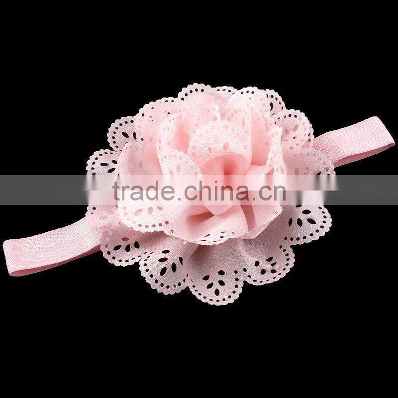 Pierced fabric flower hairbands for baby girls