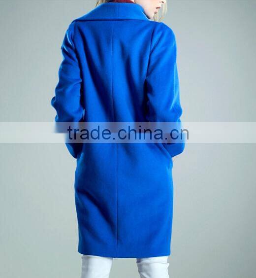latest ladies quality overcoat blue wool/polyester woman factory wholesale coat