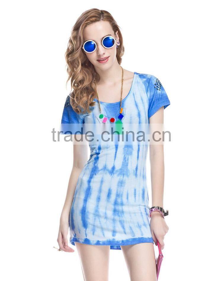 women Tie Dye rayon/stretch jersey Dress, women tie dye t-shirt dress