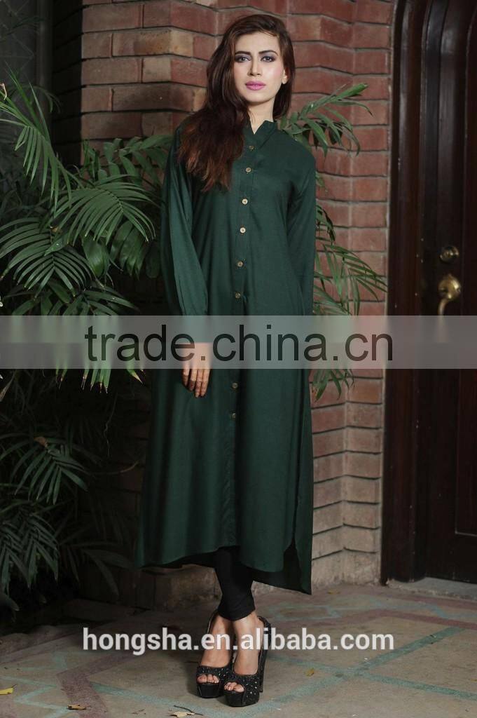Latest front open shirt kurta designs with long sleeves fashion back embroidery HSD7685