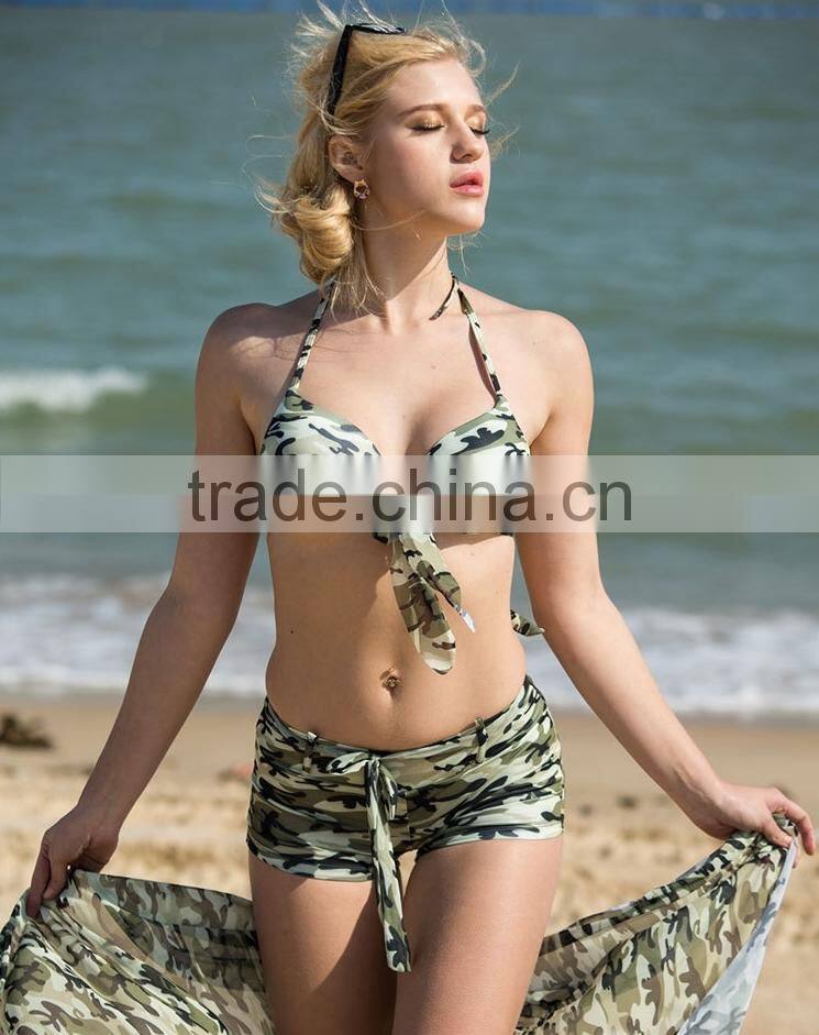 2015 camouflage bikini with cover up beachwear
