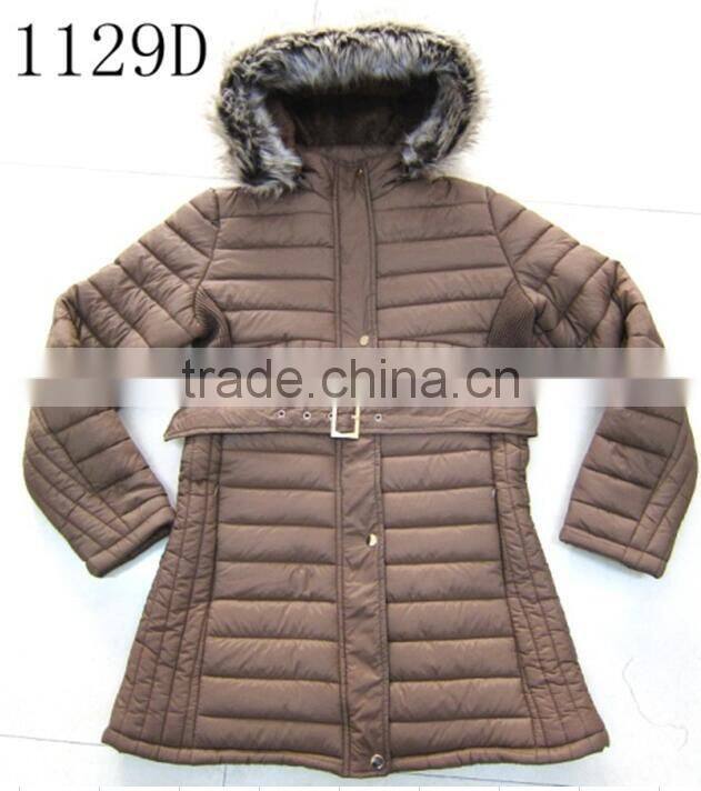 Women winter coat slim long jacket with belt