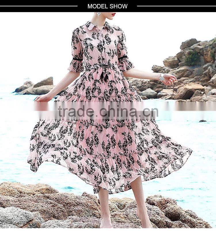 Maxnegio printed maxi chiffon long pink beach dress