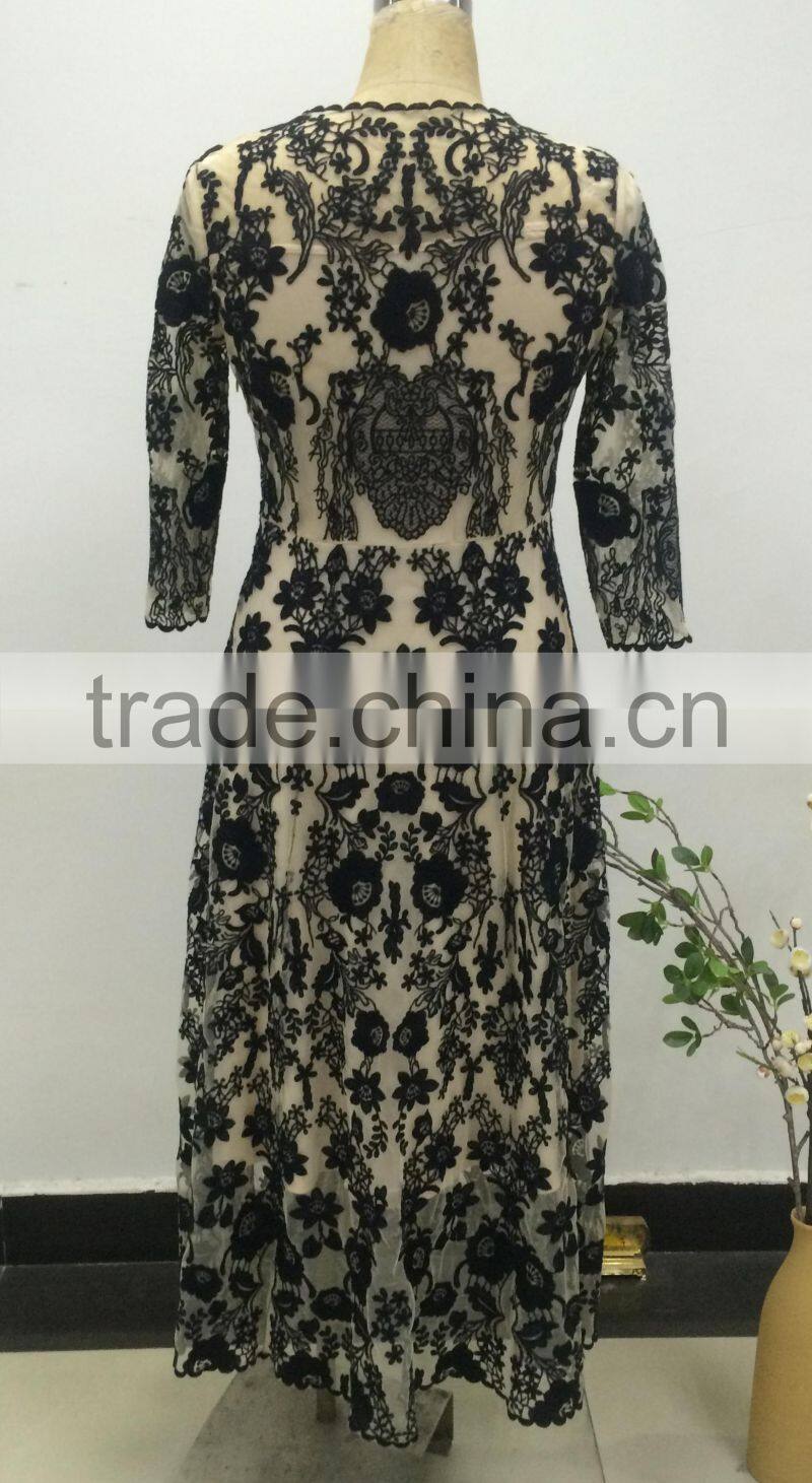 embroidery floral fashion long ladies evening dress