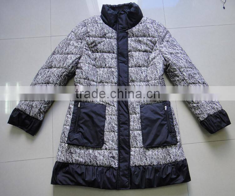 Women Polyester Printing Stand Collar Padding Parka