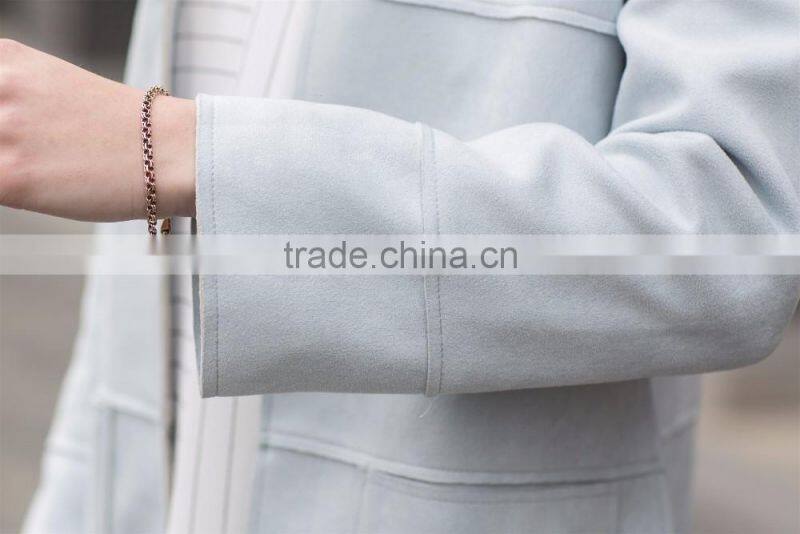 new fashion suede jacket long coat for ladies women's long washed elegant coat