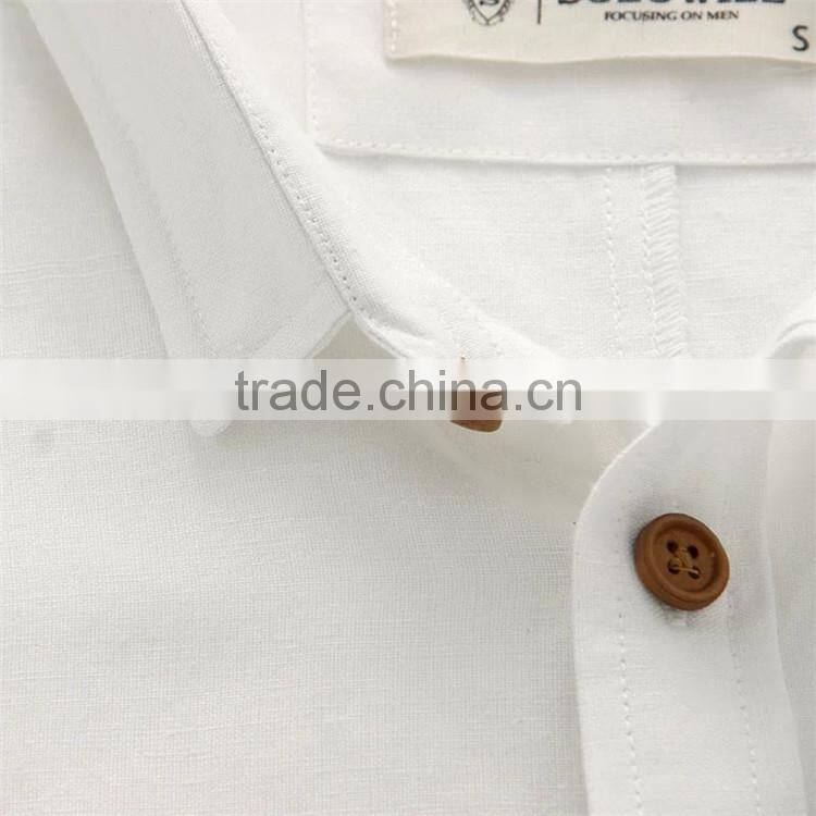 2015 High Quality 100% Cotton button down contrast color men double collar nude color shirt dress