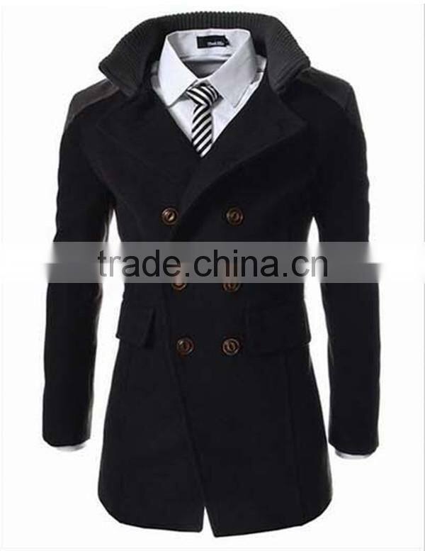 Hot sale long sleeve woolen black navy and gary warm 4 size for choice coat of wool