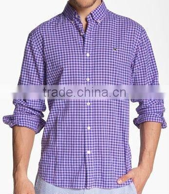 cotton casual purple plaid men shirts