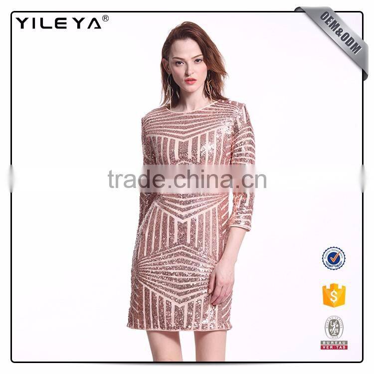 New arrival for woman rose gold color sexy dress sequin