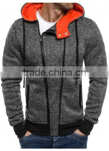 Men's dark grey and orange contast color zipper details hoodies