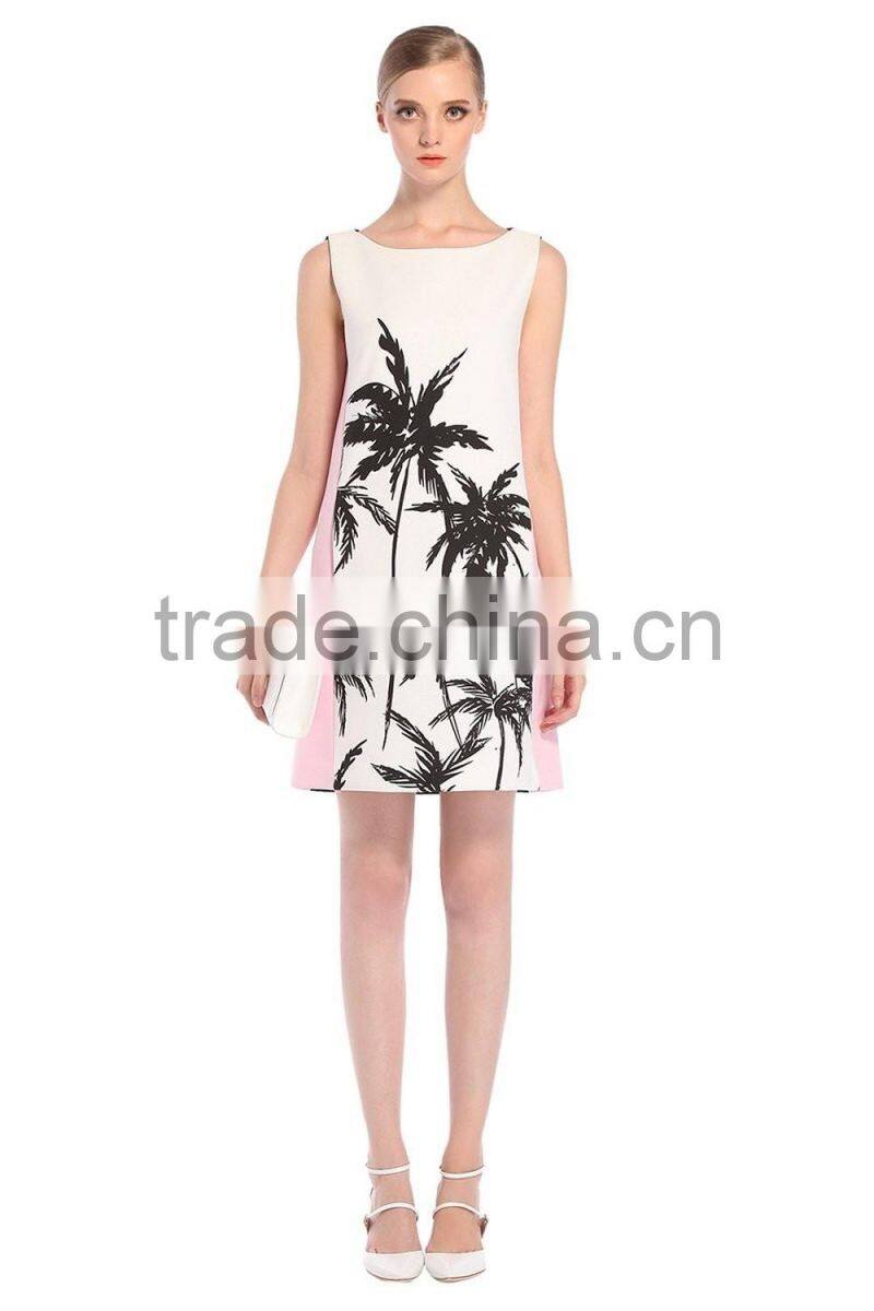 Ladies black and white printing sleeveless dress