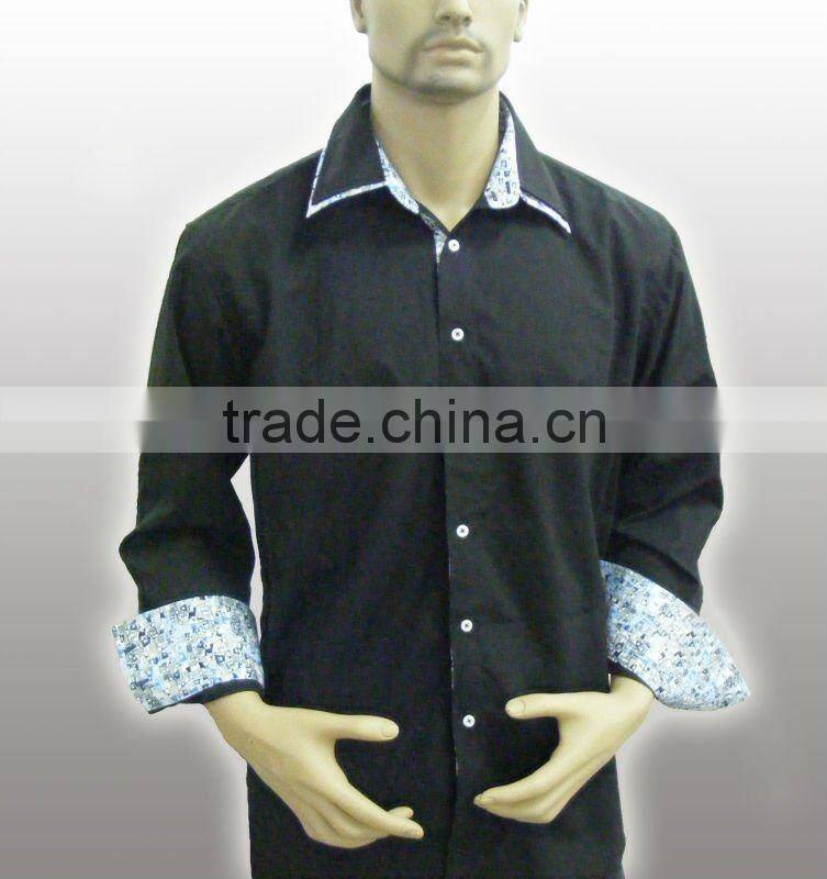 100%Organic cotton High quality Fancy dark blue men shirt with Double collar and Embroidered logo