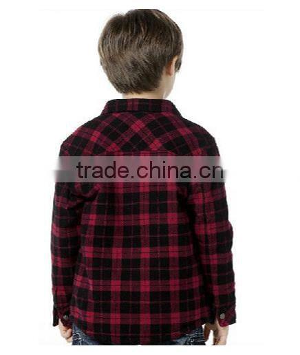 children's fashion thick keep warm long sleeve brushed apron check shirt with two pockets
