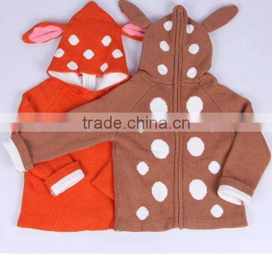 Deer Ear Baby Sweater Zipper Cardigan With A Hood Children Sweater