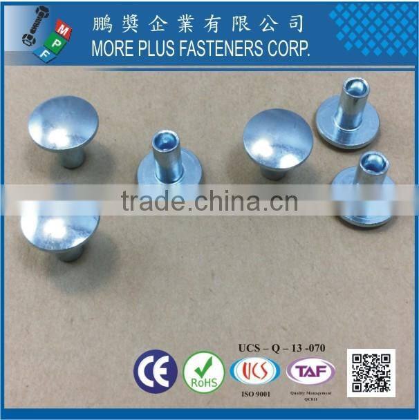 Made in Taiwan Carbon Steel C1006 Zinc Plated CR6+ Wax Oval Head Decorative Semi Tubular Rivets