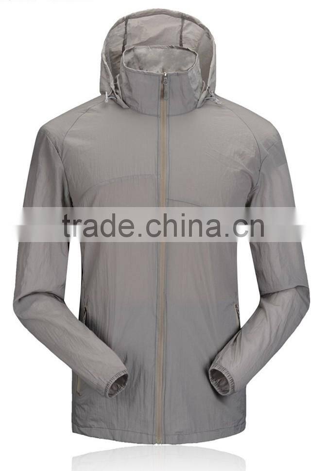 2016 Blue Quick Dry Hooded Mens Nylon Windbreaker