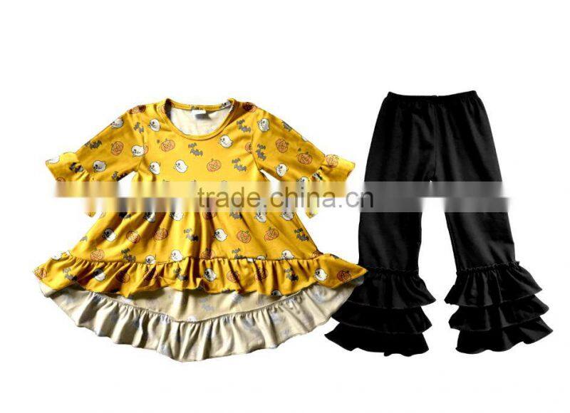 2017 New Style Halloween Holiday Clothes Sets Pumpkin Remake Frock Designs Baby Girl Boutique Clothing Sets